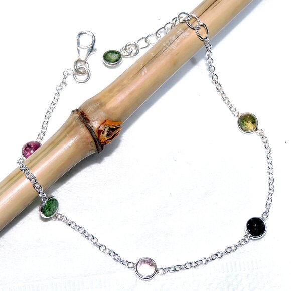 Tourmaline Gemstone Bracelets, 925 Sterling Silver, Bezel Multi Clour Tourmaline - Picture 4 of 7